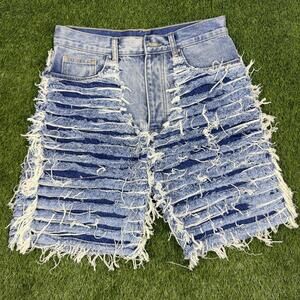High-Waisted Distressed Denim Shorts with Button Fly